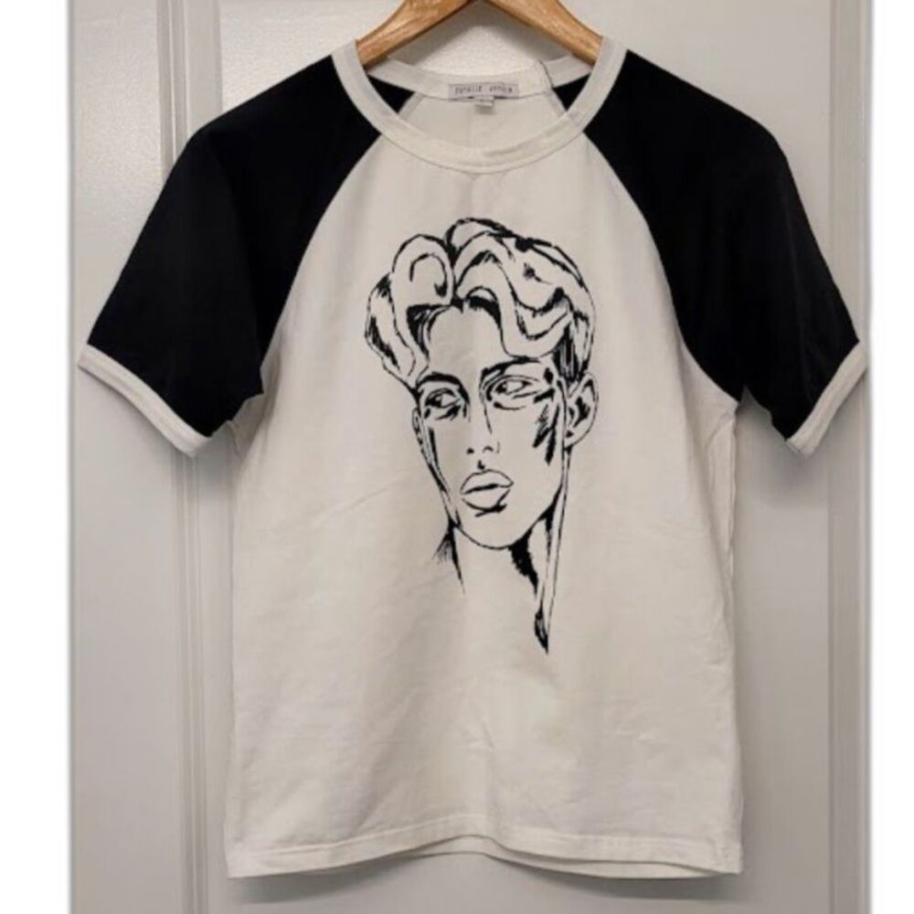Patrick Church Face Art Ringer T Shirt Black White Heavy Cotton 25 Men's L